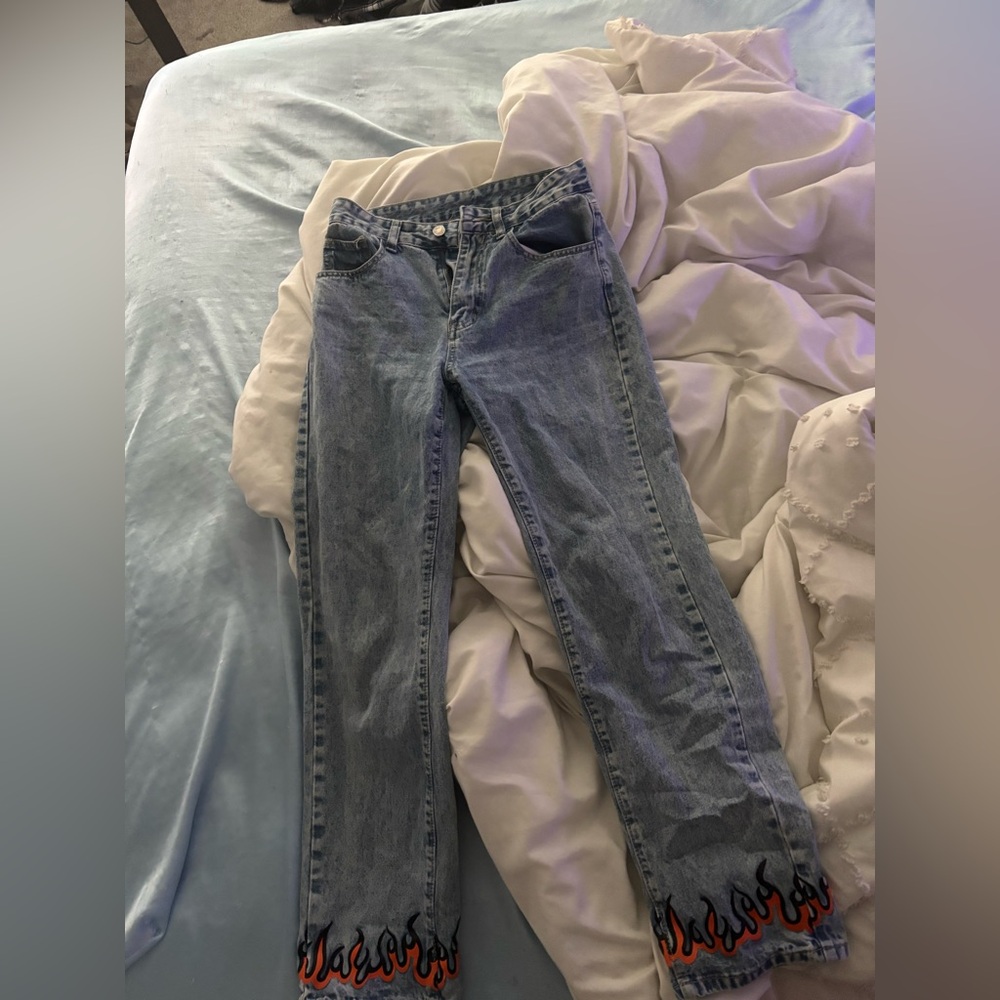 SHEIN Blue Jeans with Flame Detail